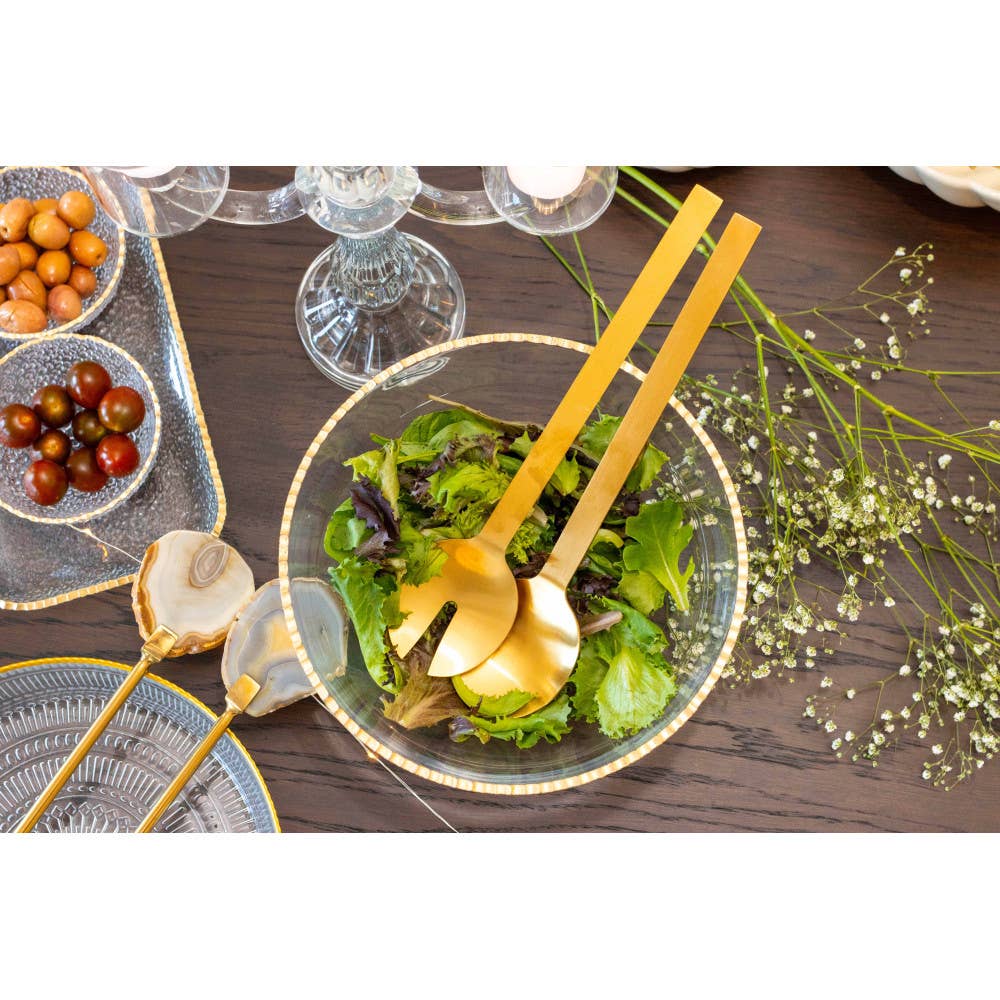 Ensaladera borde dorado sobre pie de vidrio 23.5x23.5x15.5cm