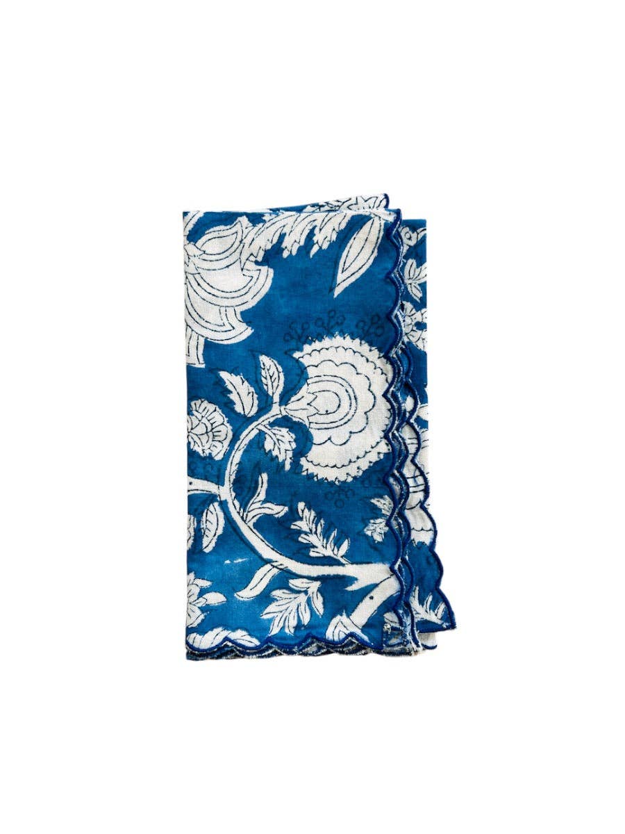 SET 2 SERVILLETAS ALGODÓN BLOCK PRINT CON FESTÓN ONDA AZUL KLEIN