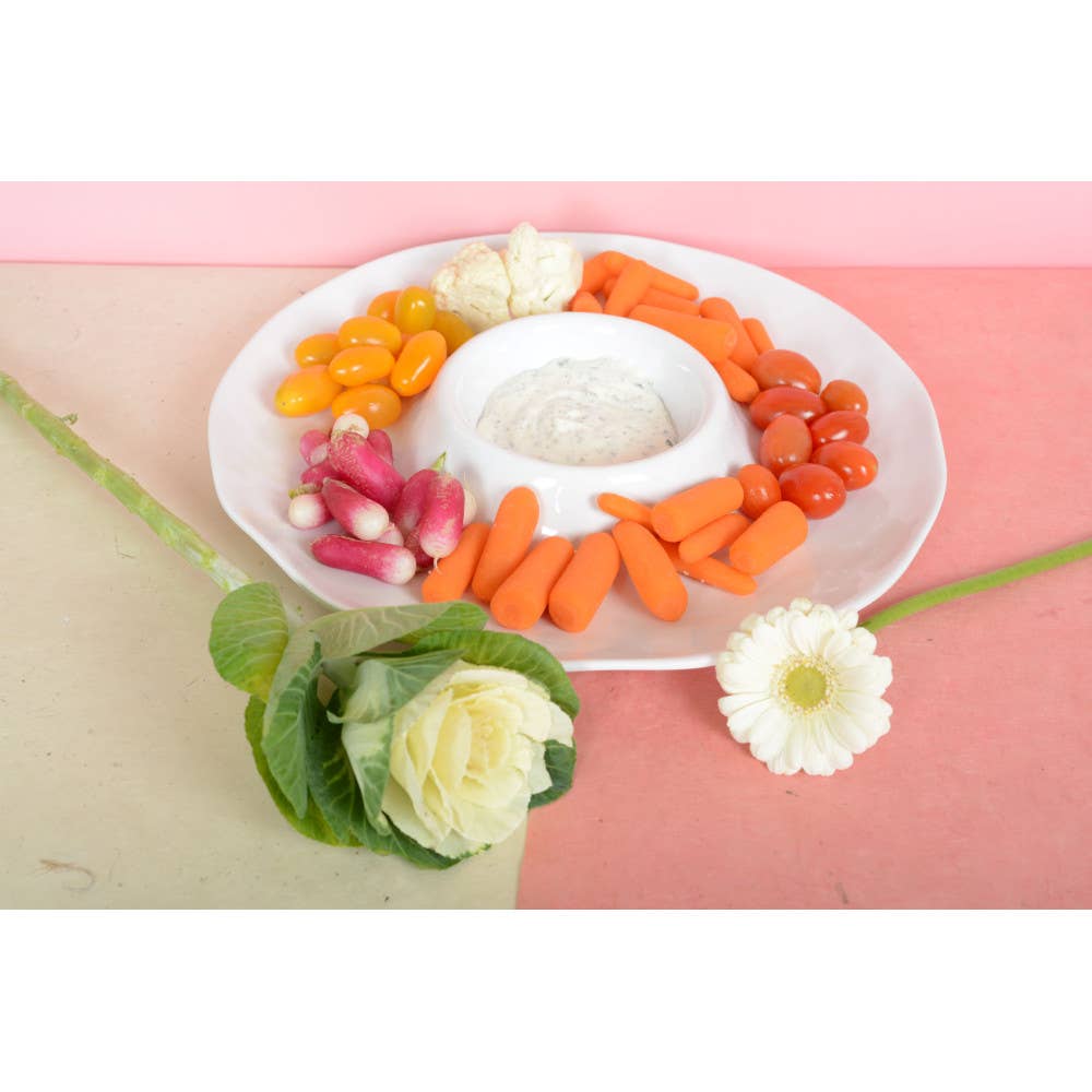 Plato aperitivo chip and dip blanco en melamina 35x35x3cm