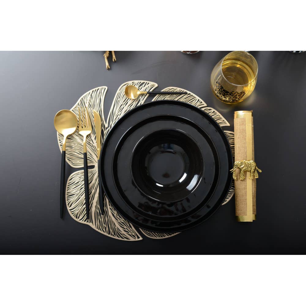 Juego de cubiertos dorados y negros de 24 piezas