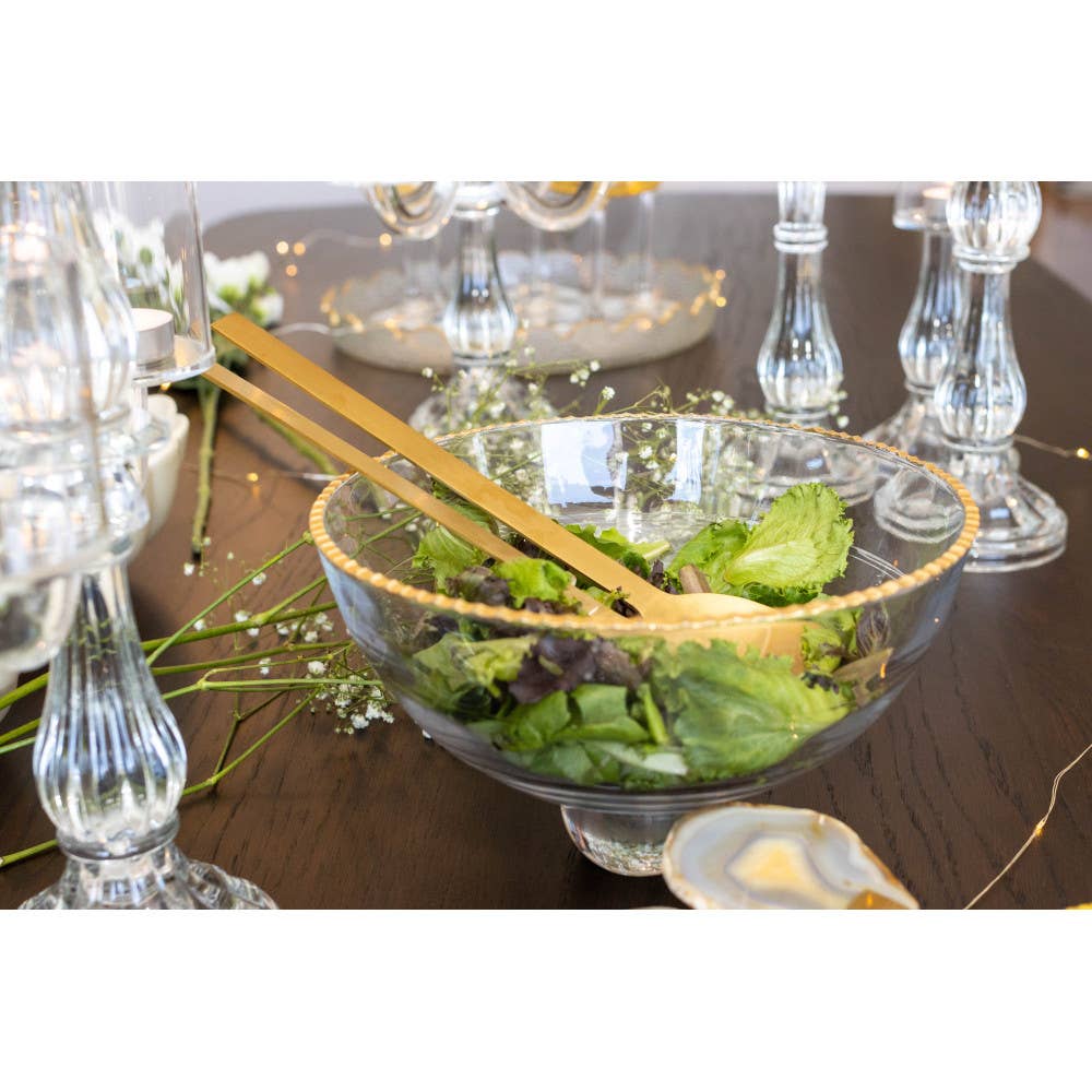 Ensaladera borde dorado sobre pie de vidrio 23.5x23.5x15.5cm
