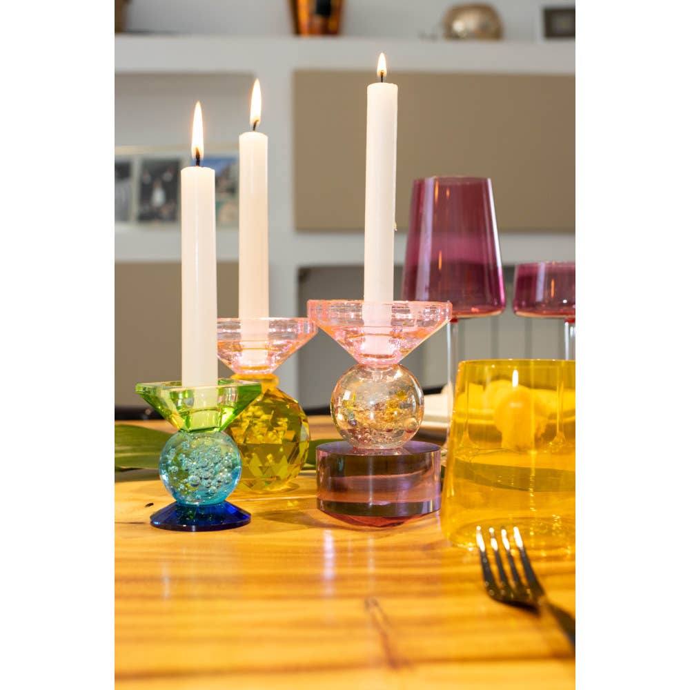 Candelabro ámbar y violeta h14cm