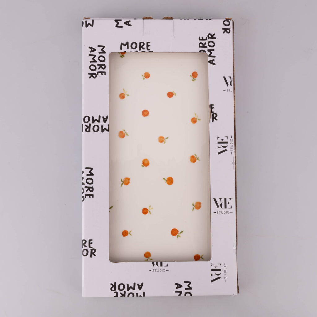 Plato rectangular Fruit Life con decoración de naranjas pqueñas, 31,6 x 16,8 cm