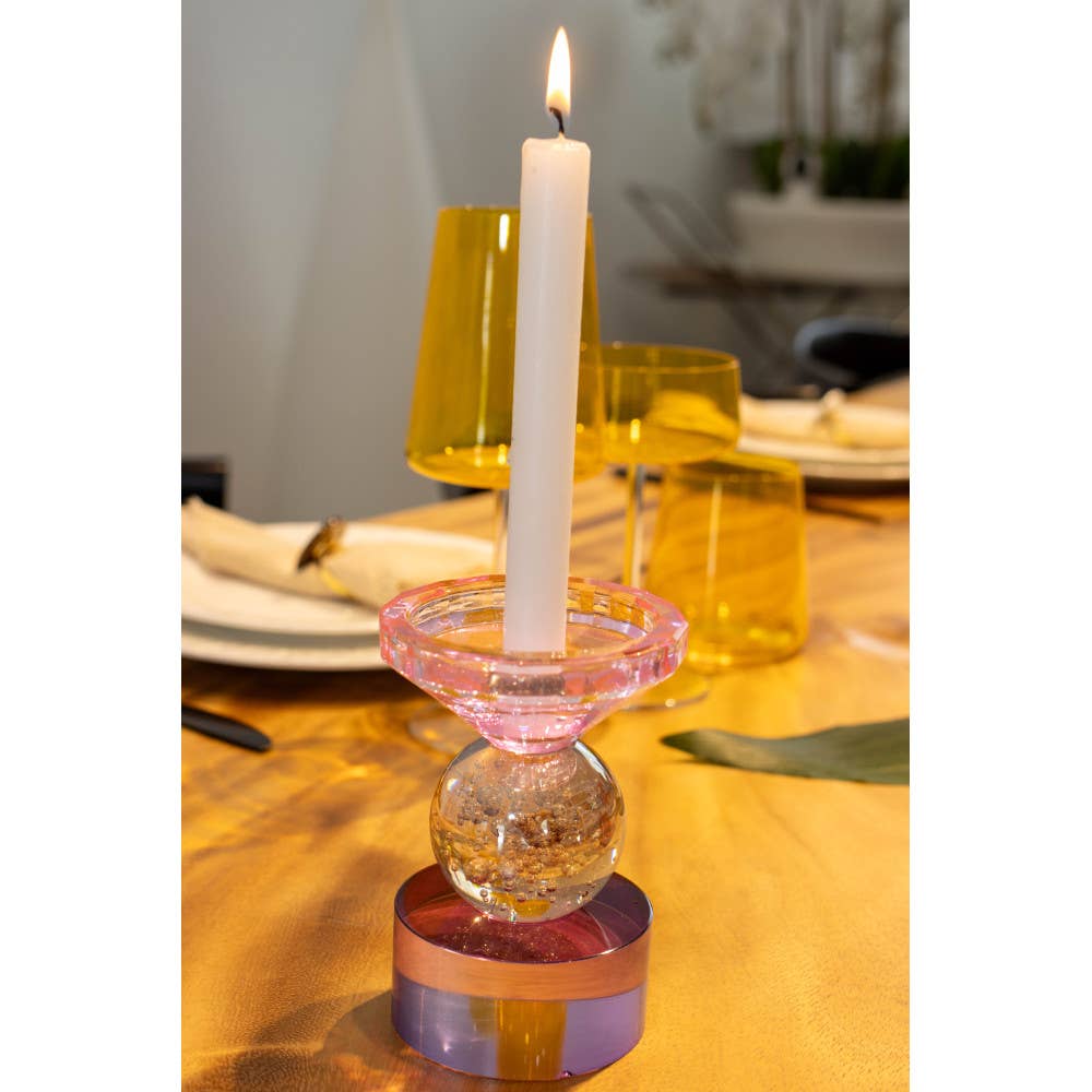 Candelabro ámbar y violeta h14cm