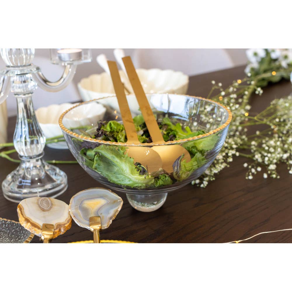 Ensaladera borde dorado sobre pie de vidrio 23.5x23.5x15.5cm