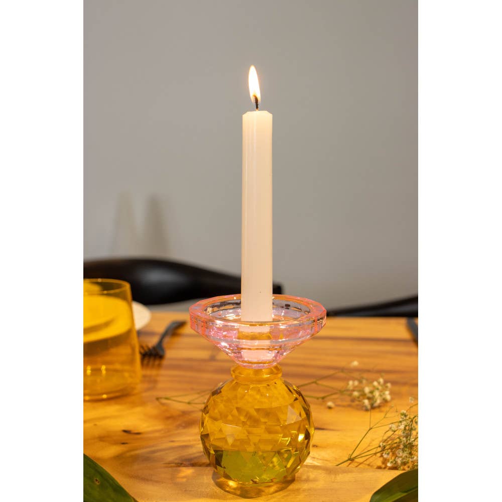 Candelabro de cristal amarillo y rosa 10cm