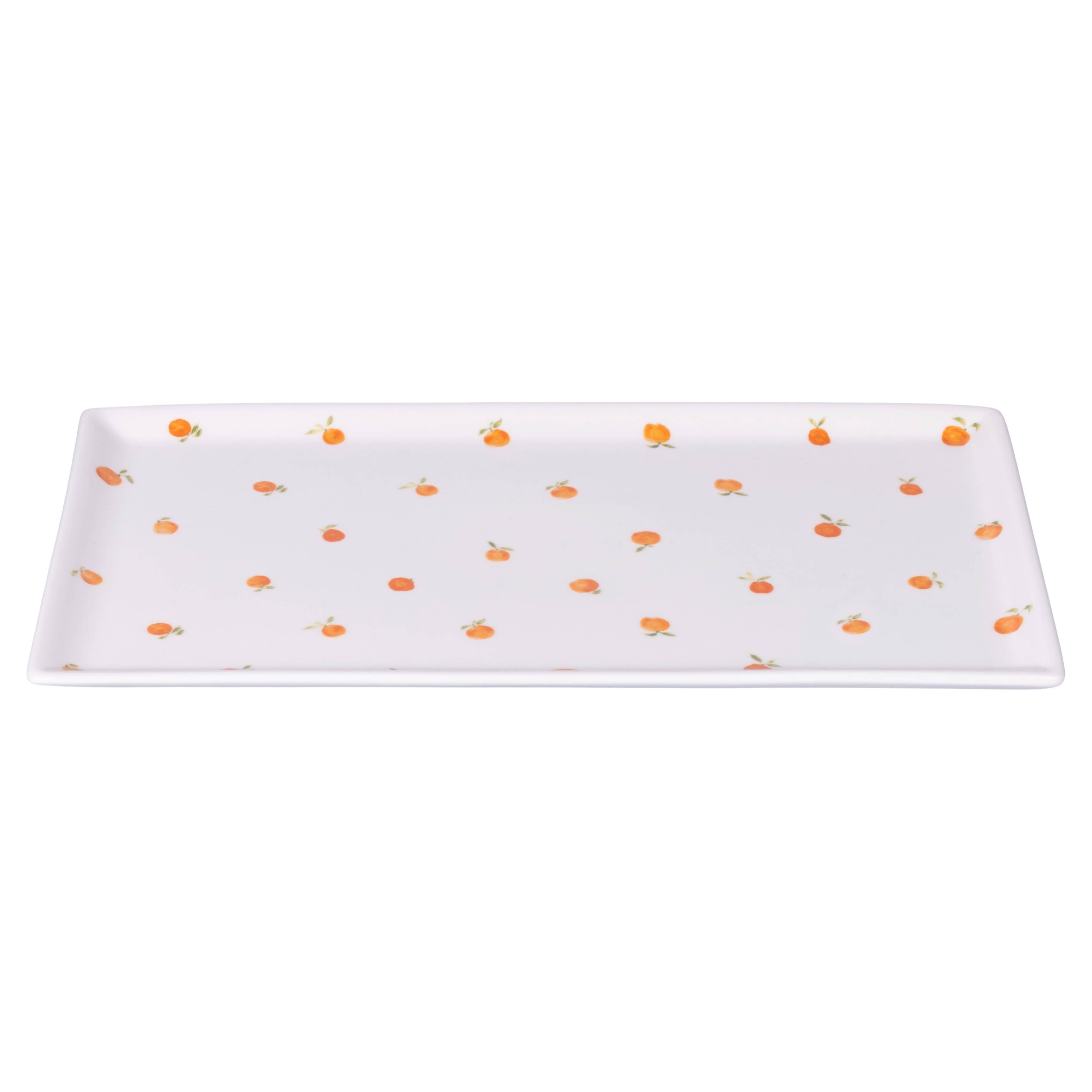 Plato rectangular Fruit Life con decoración de naranjas pqueñas, 31,6 x 16,8 cm
