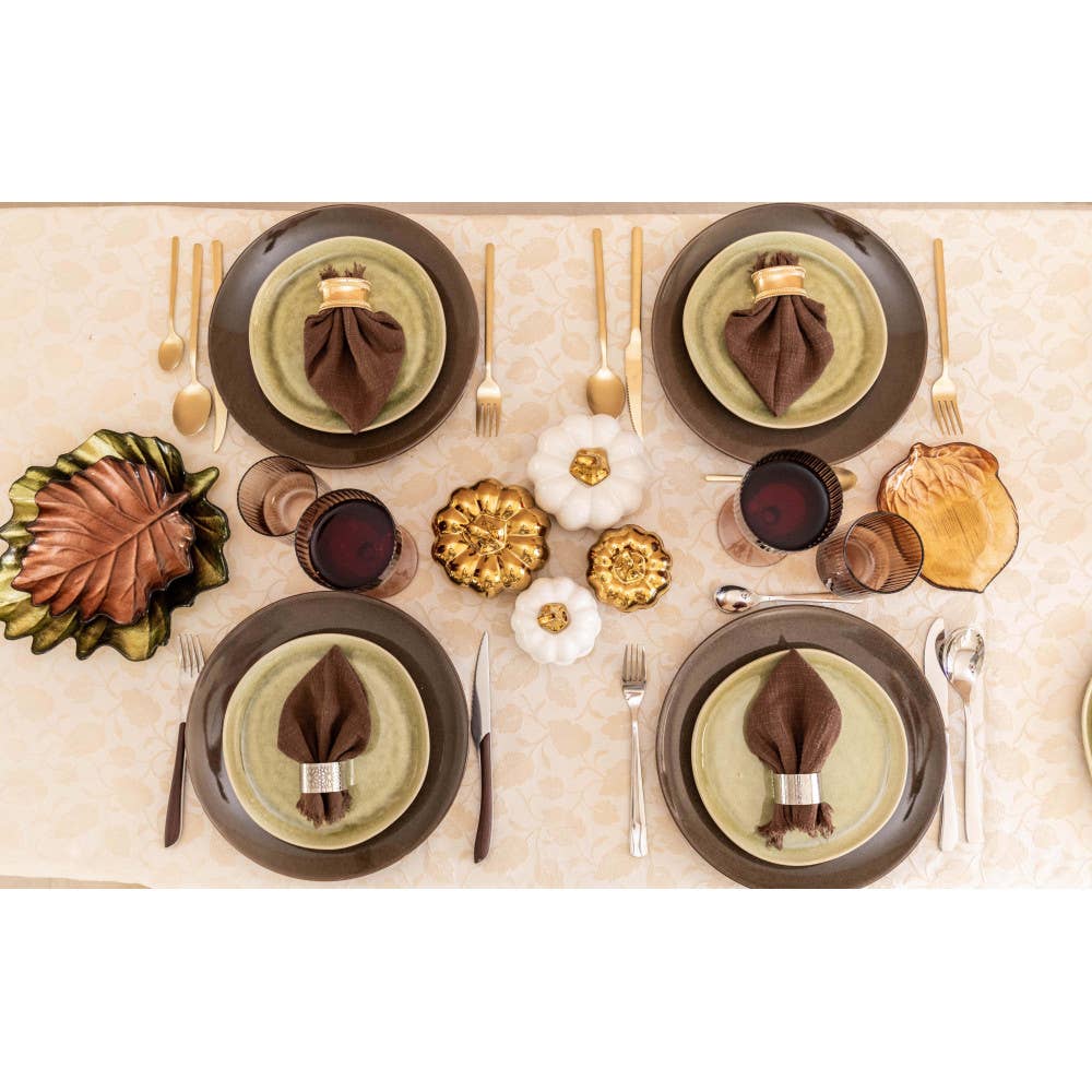 Set de 2 portavelas en forma de calabaza blanca y dorada