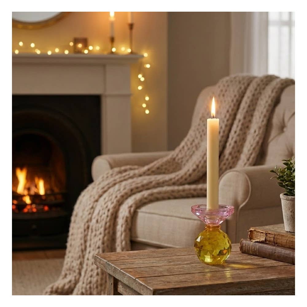 Candelabro de cristal amarillo y rosa 10cm