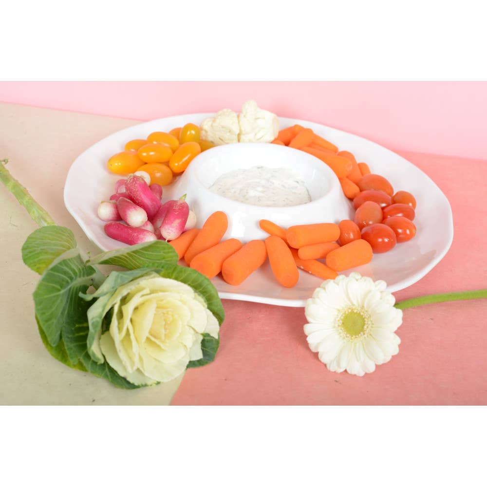 Plato aperitivo chip and dip blanco en melamina 35x35x3cm