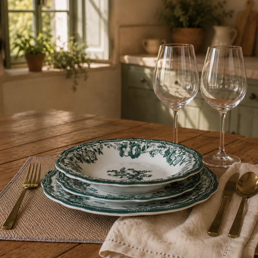 Plato llano de porcelana verde FAUSTINE de 26 cm