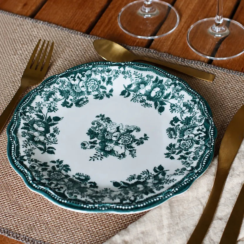 Plato hondo de porcelana verde de 22 cm FAUSTINE