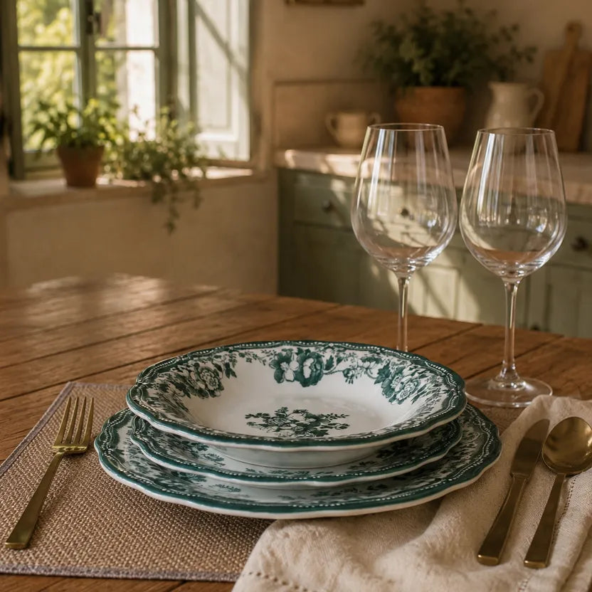 Plato hondo de porcelana verde de 22 cm FAUSTINE