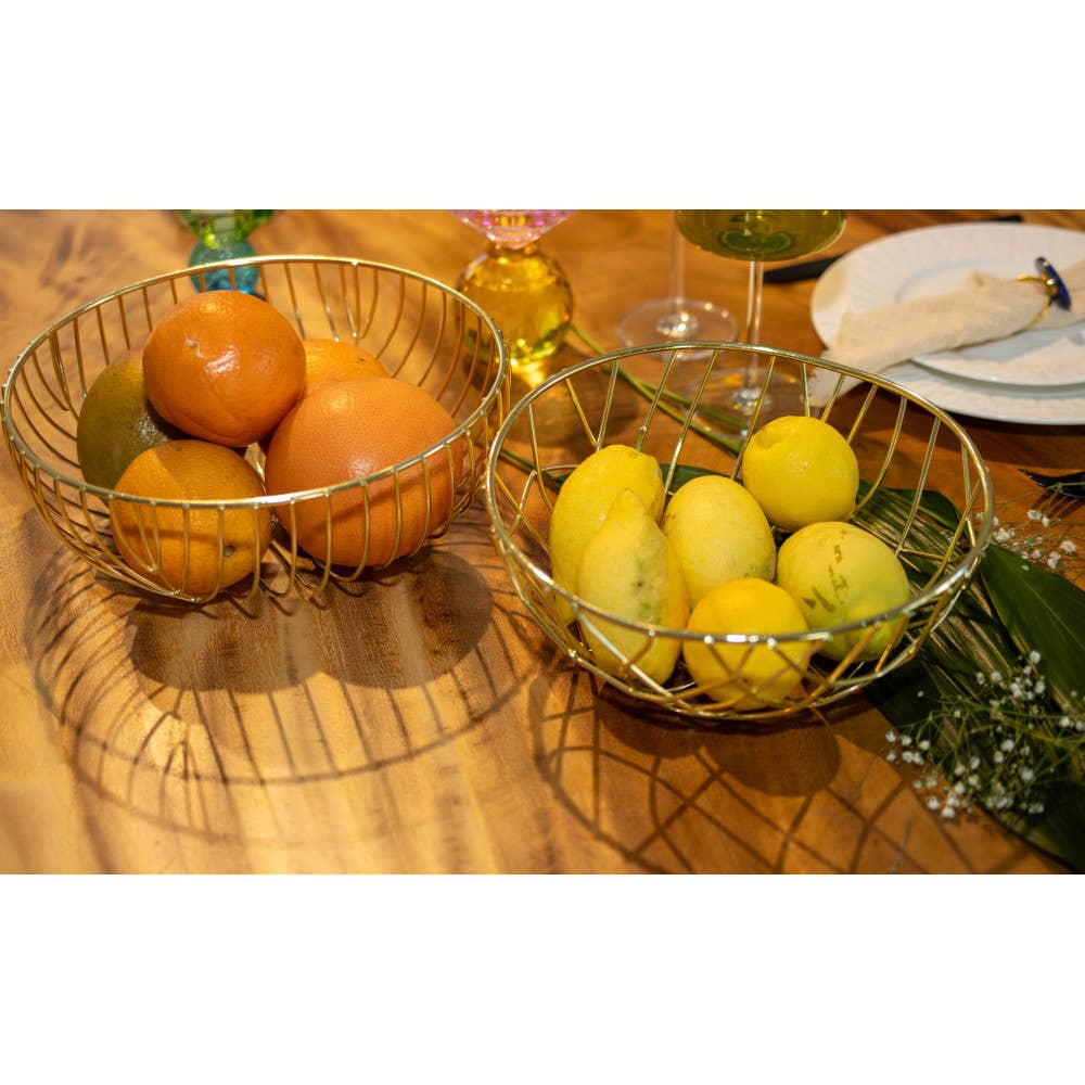 Cesta de pan / frutero dorado de hierro 26x26x10,5 cm