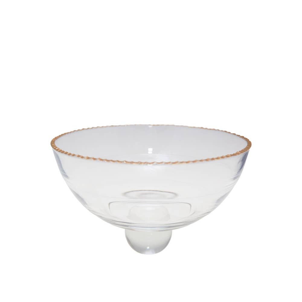 Ensaladera borde dorado sobre pie de vidrio 23.5x23.5x15.5cm