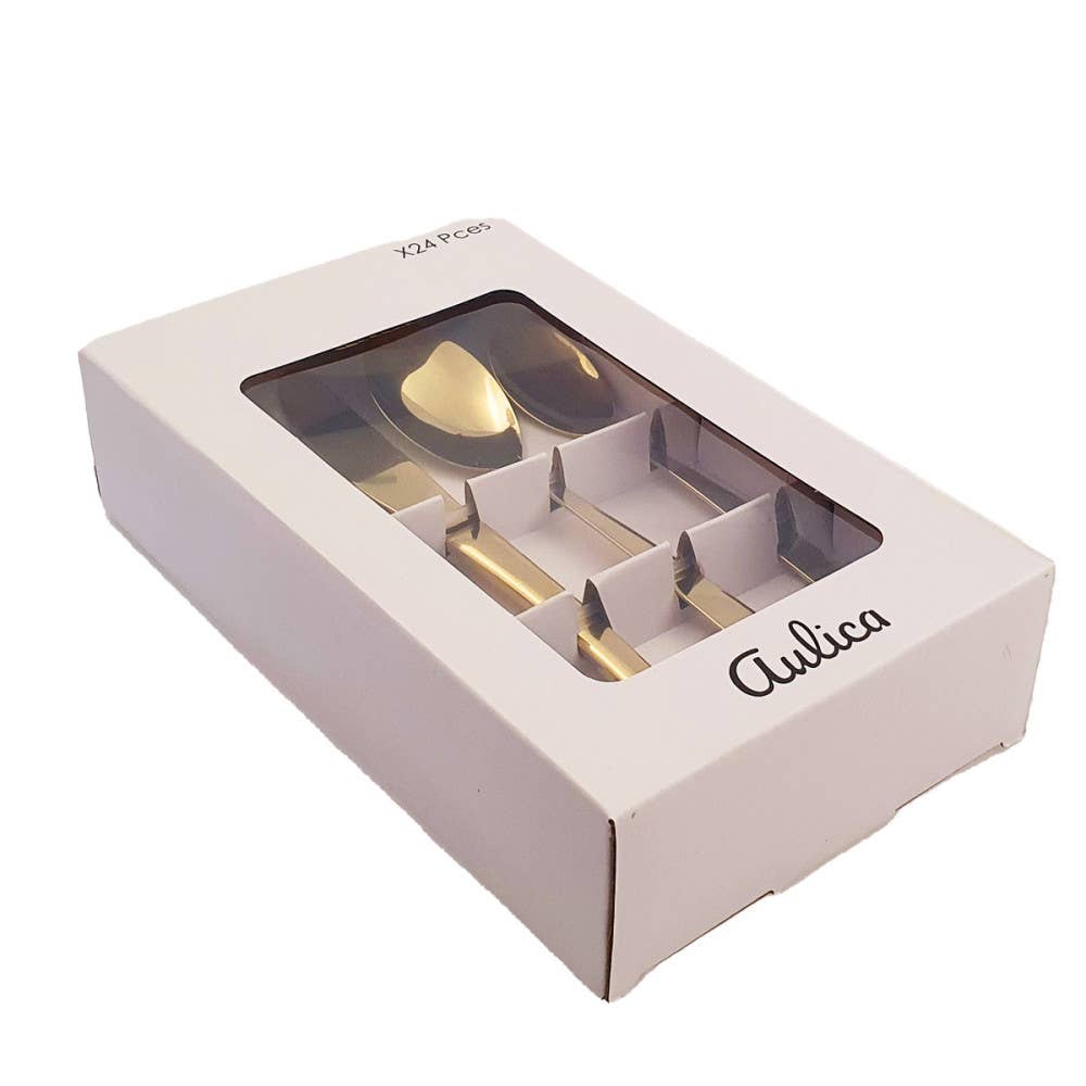 Juego de cubiertos champagne brillante de 24 piezas