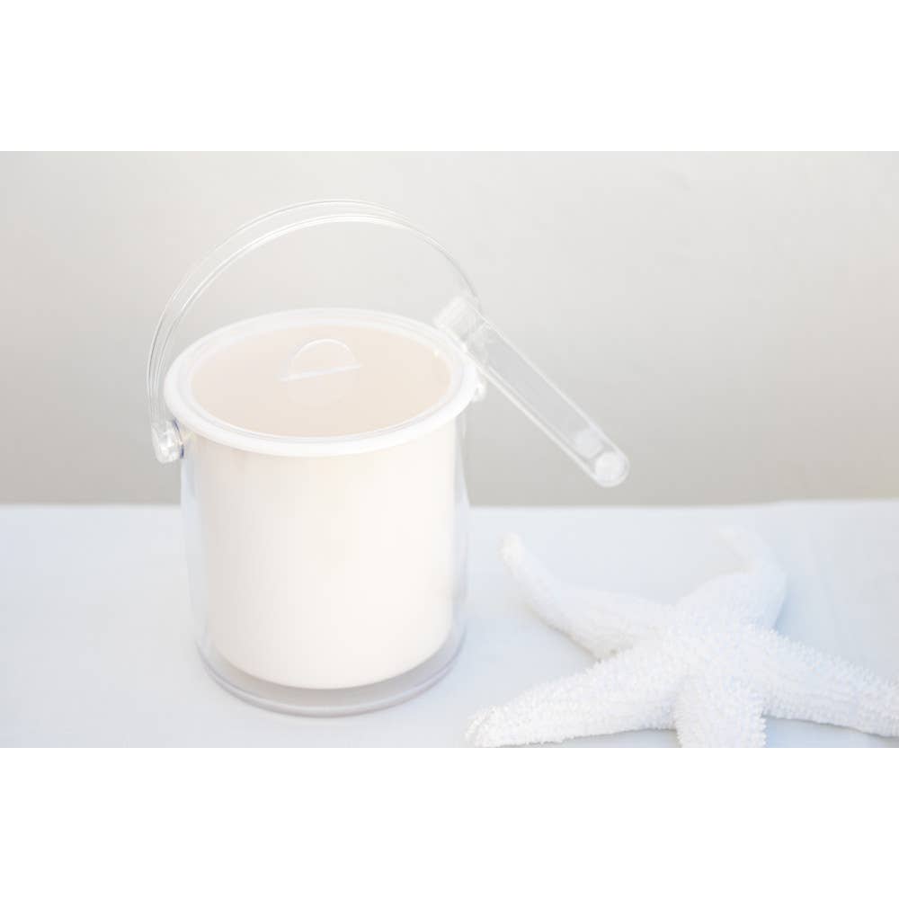 Cubo de hielo acrílico blanco con pinzas