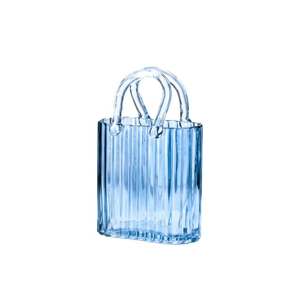 Jarrón Bolso Azul Transparente 18x10x27cm