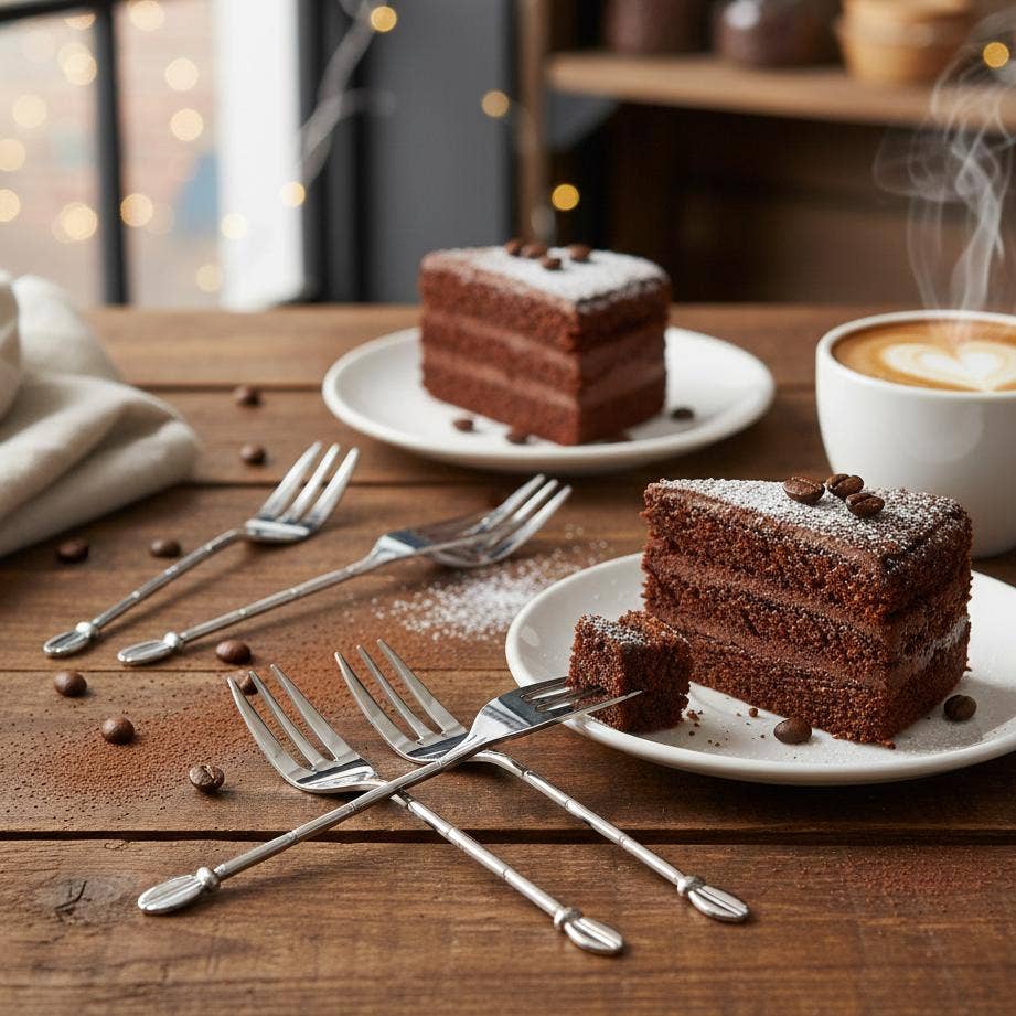 Juego de 6 tenedores para pastel – Diseño grano de café