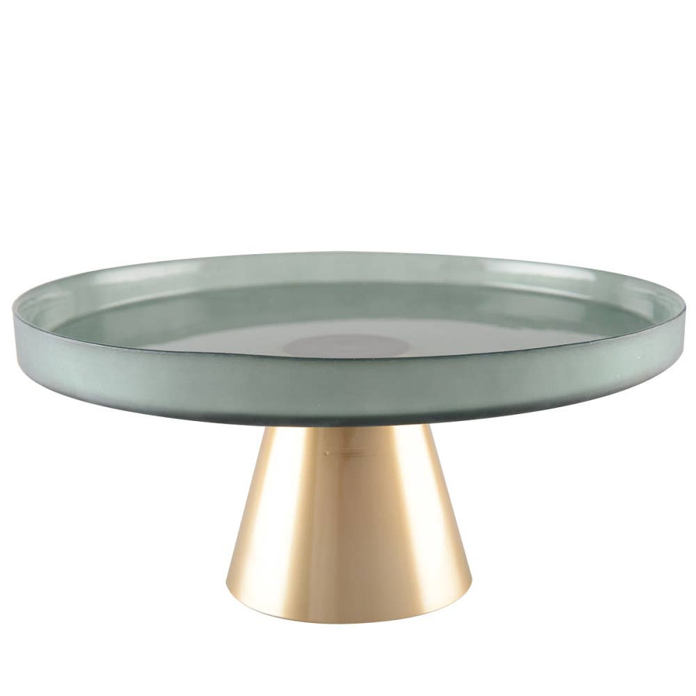 Soporte para pastel verde con base dorada 21x21x8 cm