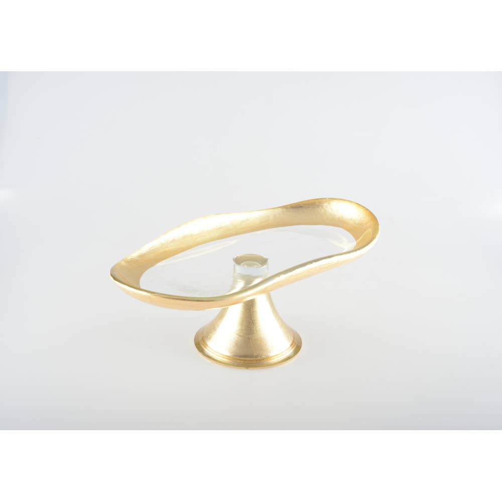 Bandeja para pastel con bordes dorados sobre pie modelo pequeño 27.5x14.5x10cm