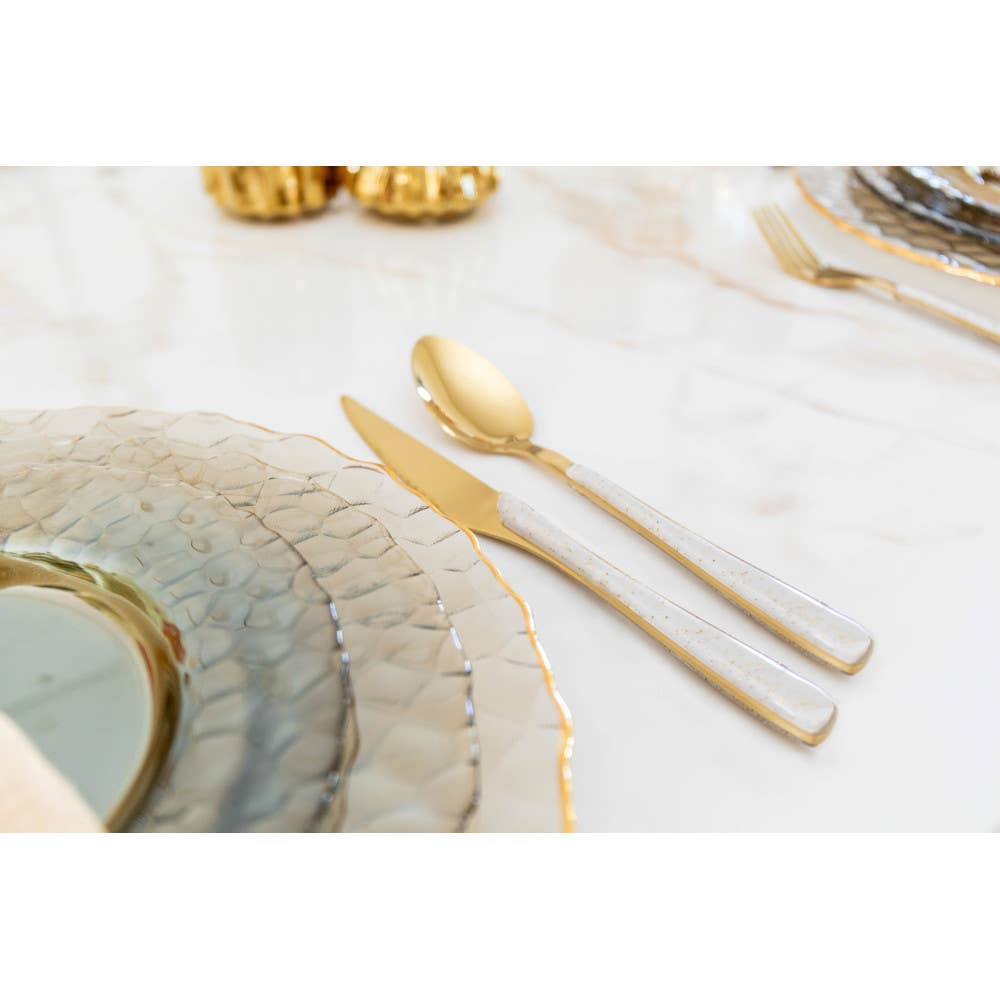 Juego de cubiertos dorados de 24 piezas con mangos glitter