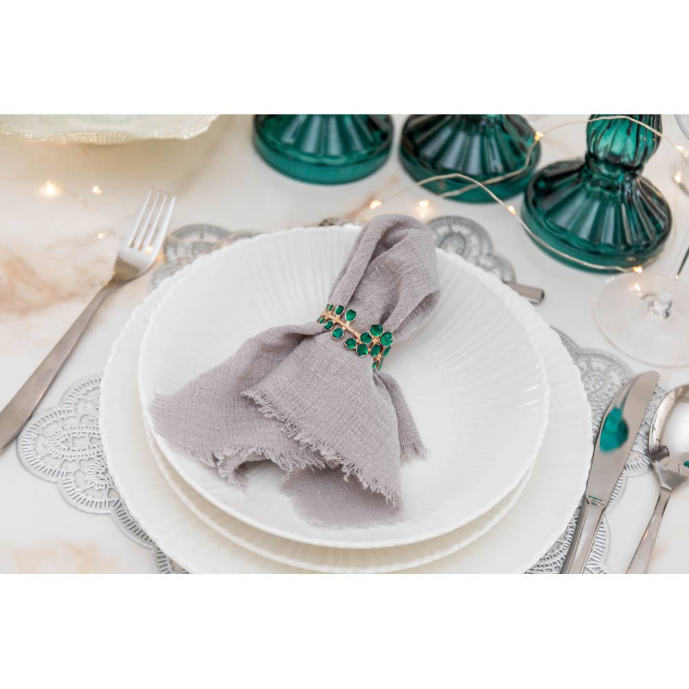 Juego de 4 servilleteros Zinc dorados con diamantes verdes