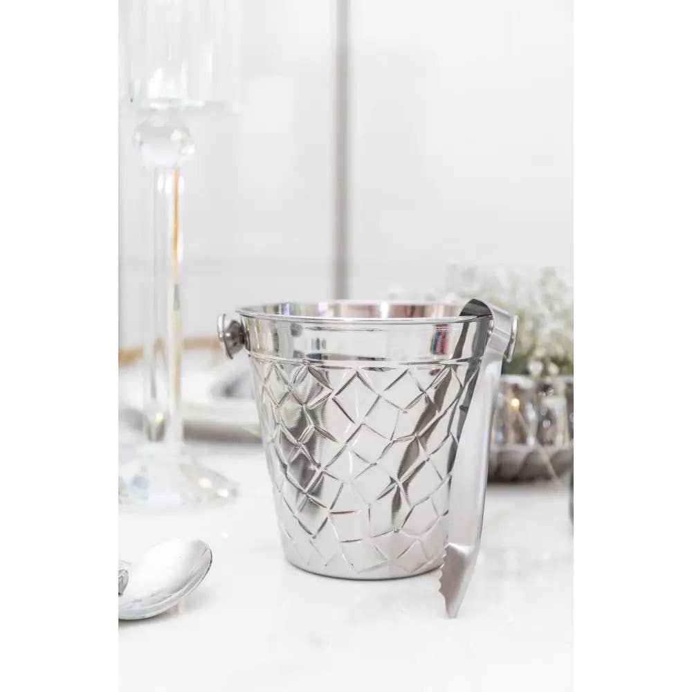 Cubo de hielo con pinza de plata martillada 14cm