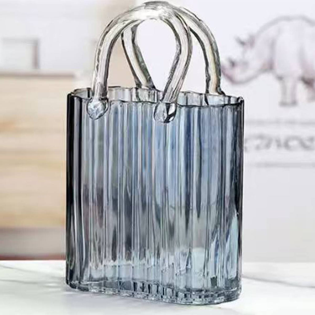 Jarrón Bolso Azul Transparente 18x10x27cm