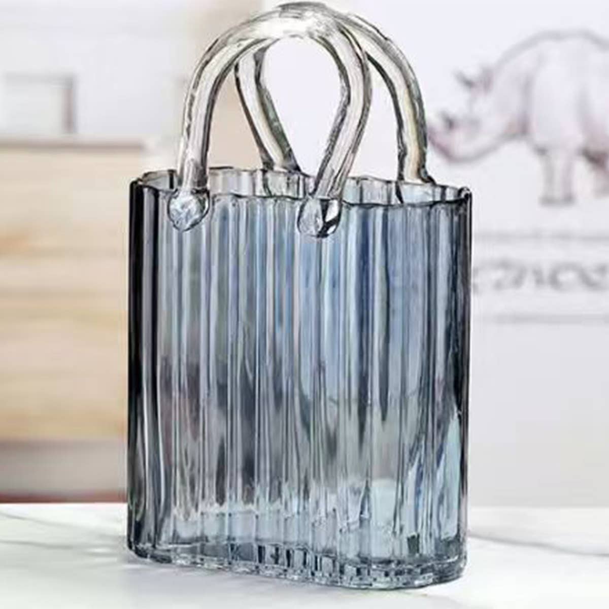 Jarrón Bolso Azul Transparente 18x10x27cm