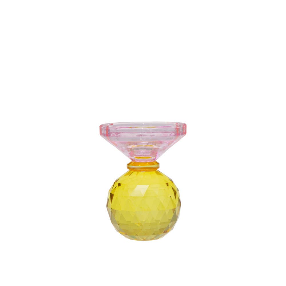 Candelabro de cristal amarillo y rosa 10cm